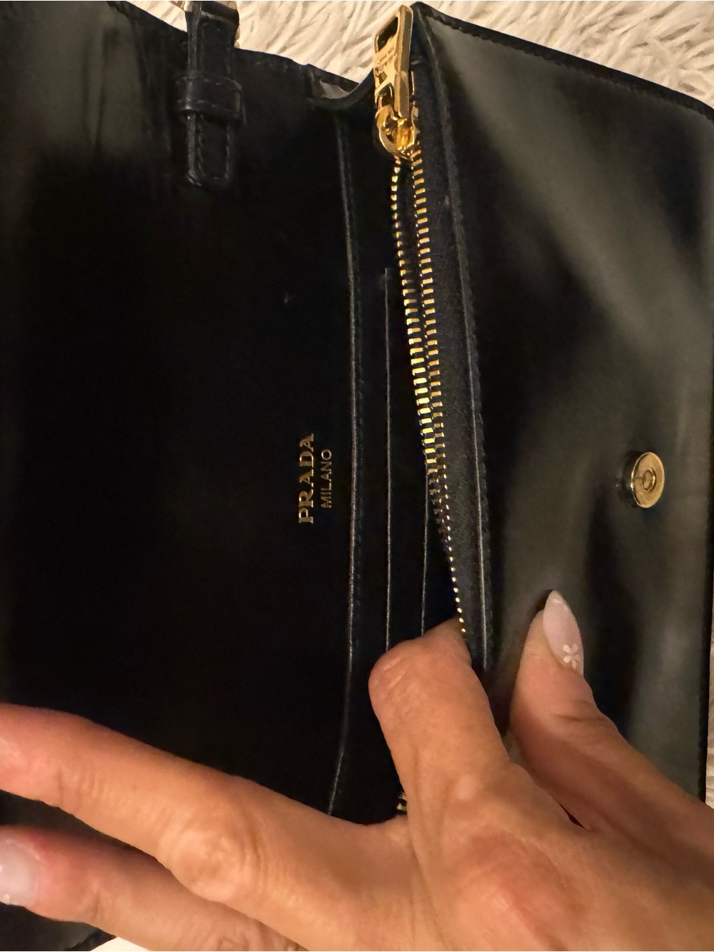 Prada Black Leather Shoulder Bag with Gold-Tone Chain and Logo Plaque - Picture 6 of 8